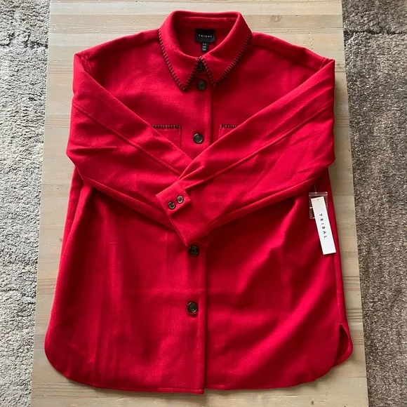 NWT Tribal Blanket Stitch Shacket Shirt Top Red Medium XL - Picture 3 of 10